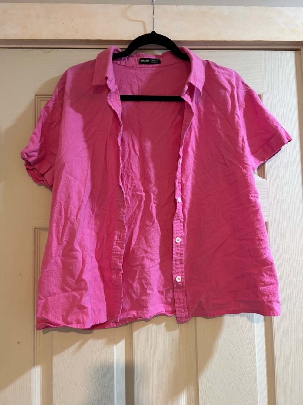 SHEIN Hot Pink Short Sleeve Button Down Shirt